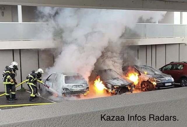 Béziers : 3 voitures en feu ce mercredi matin dans le parking d’une résidence
