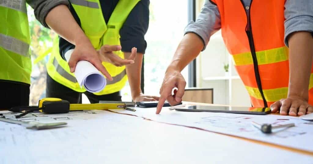Les élus visite le chantier de la halle des sports de Fabrègues