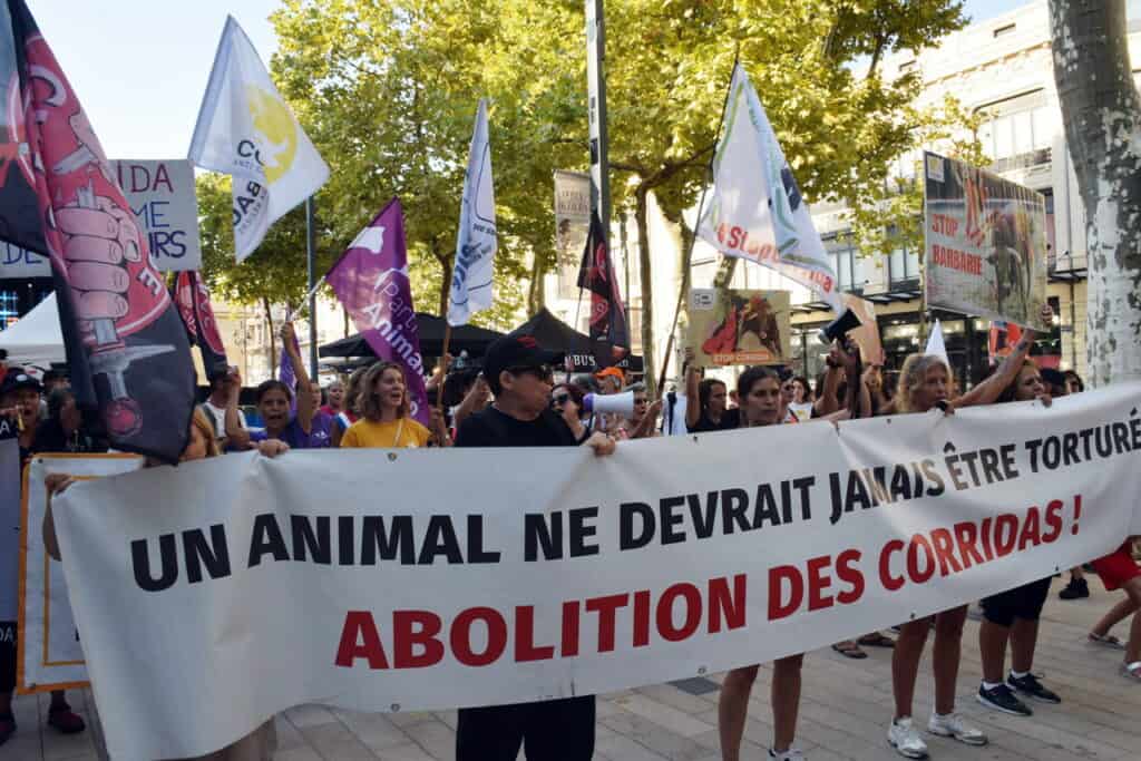 Hérault : manifestation du COLBAC contre la corrida lors de la Féria de Béziers