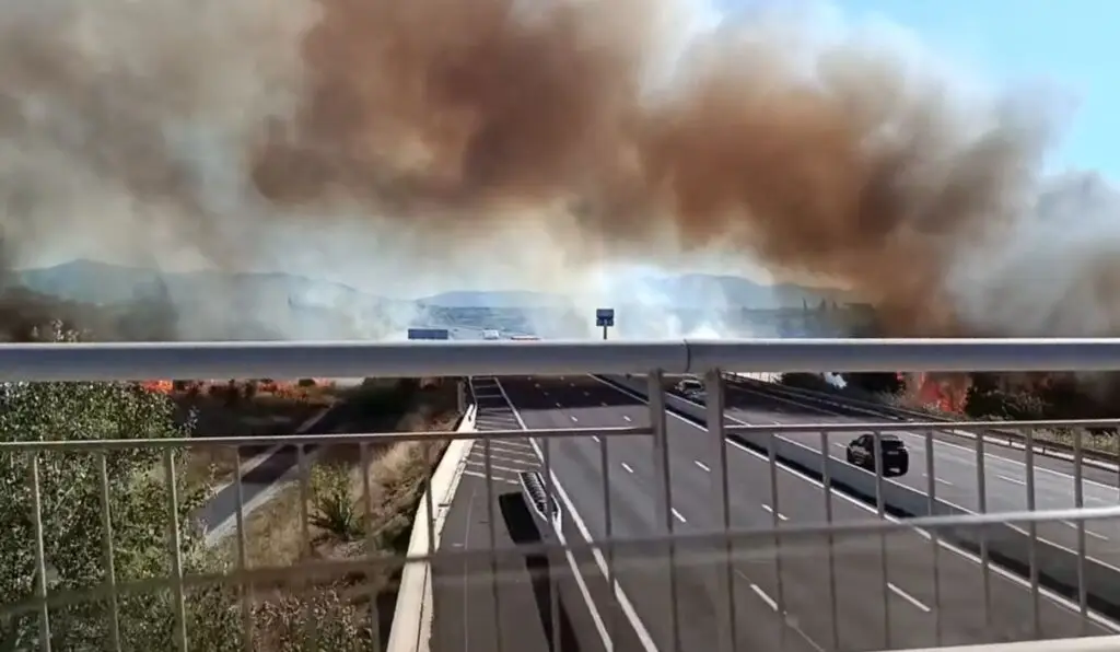 Pyrénées-Orientales : feu de végétation près de Perpignan, l’A9 coupée dans les deux sens