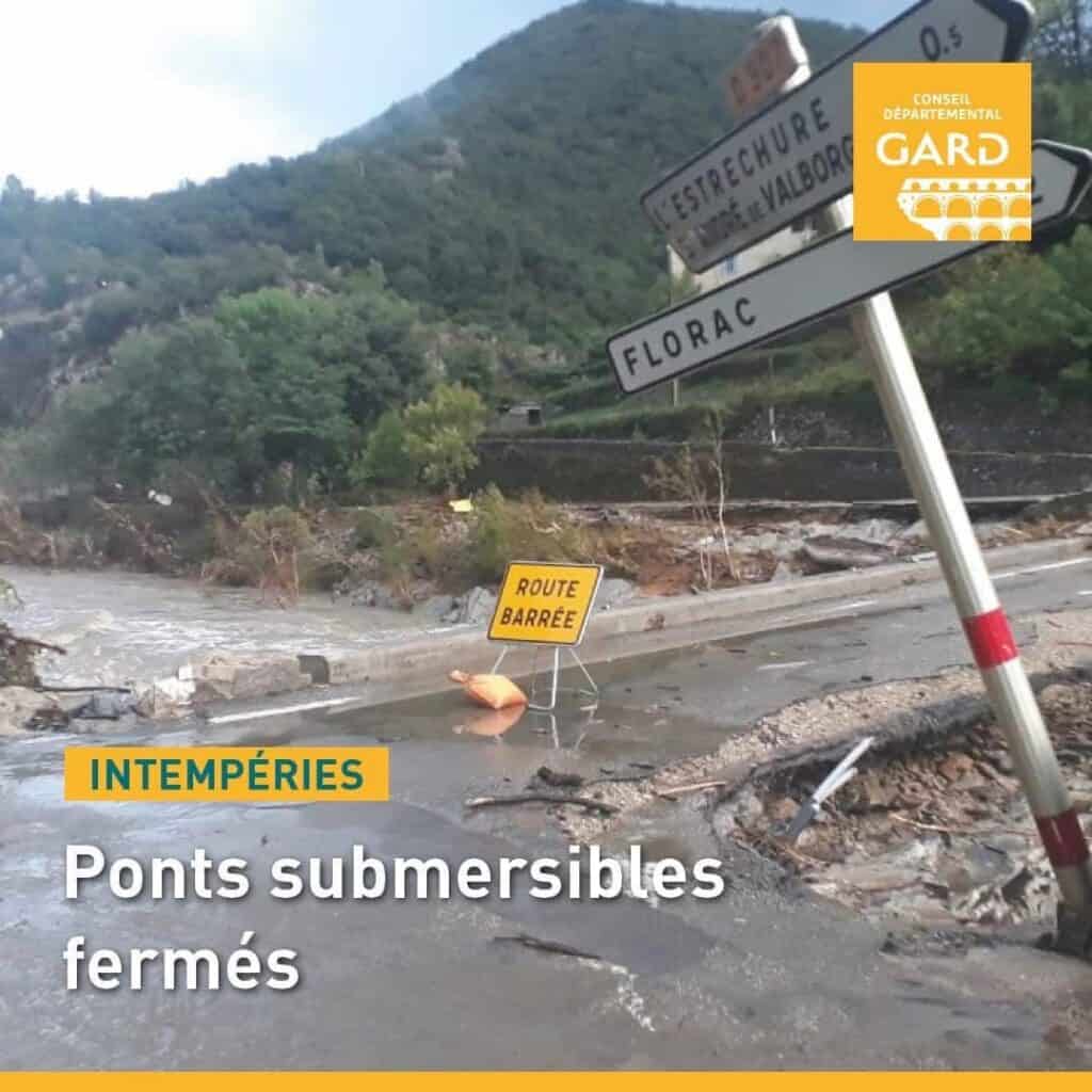 Gard : de nombreuses routes fermées ce mercredi en raison des crues