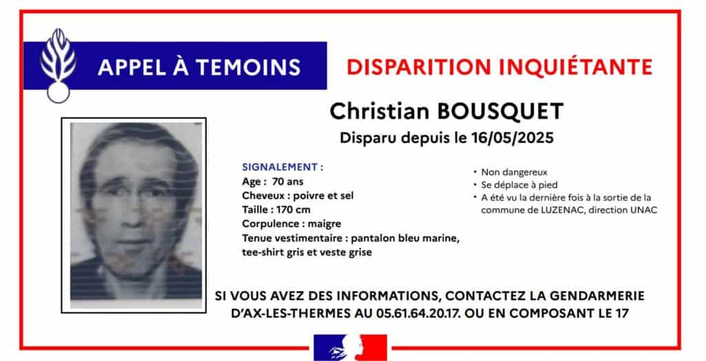 Ariège : un appel à témoins pour retrouver un homme de 70 ans