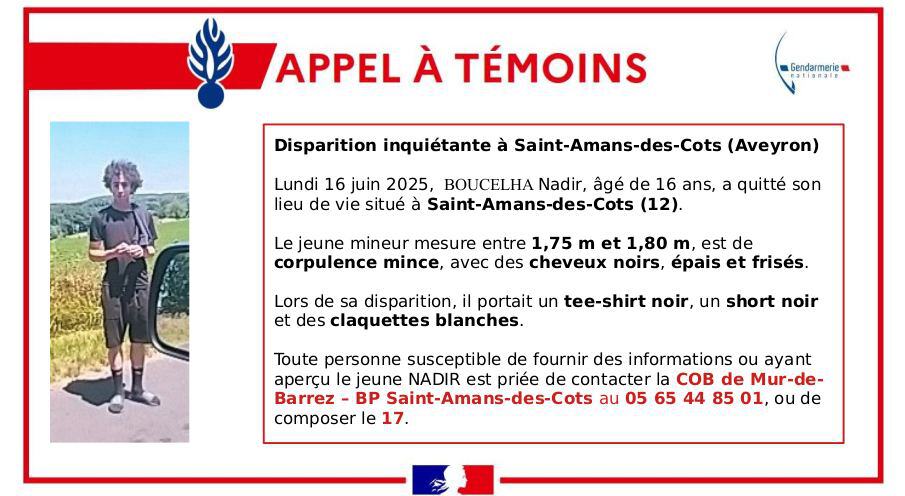 Aveyron : disparition inquiétante d’un adolescent de 16 ans