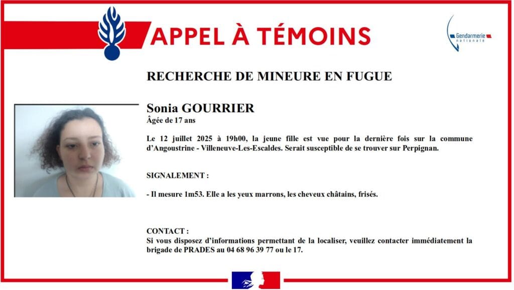 Pyrénées-Orientales : appel à témoins après la fugue d’une jeune de 17 ans
