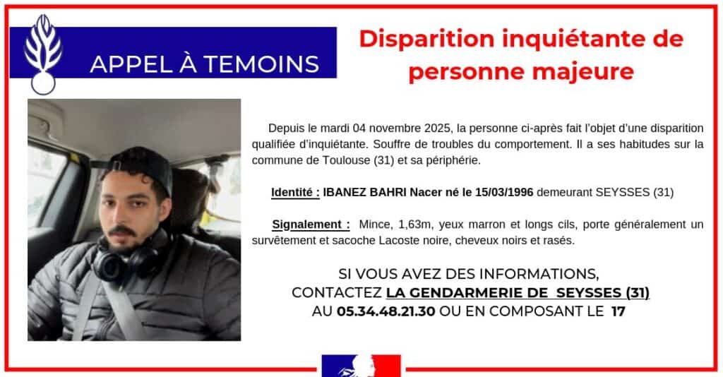 Haute-Garonne : disparition inquiétante d’un homme de 29 ans