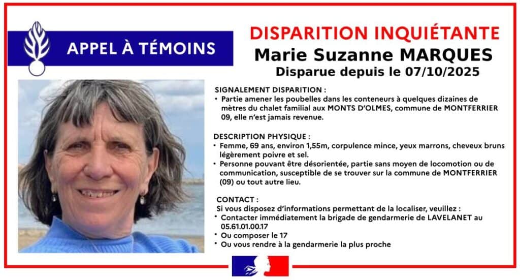 Ariège : six mois après sa disparition, Marie Suzanne Marques reste introuvable