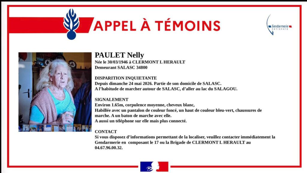 Hérault : disparition inquiétante d’une femme de 80 ans